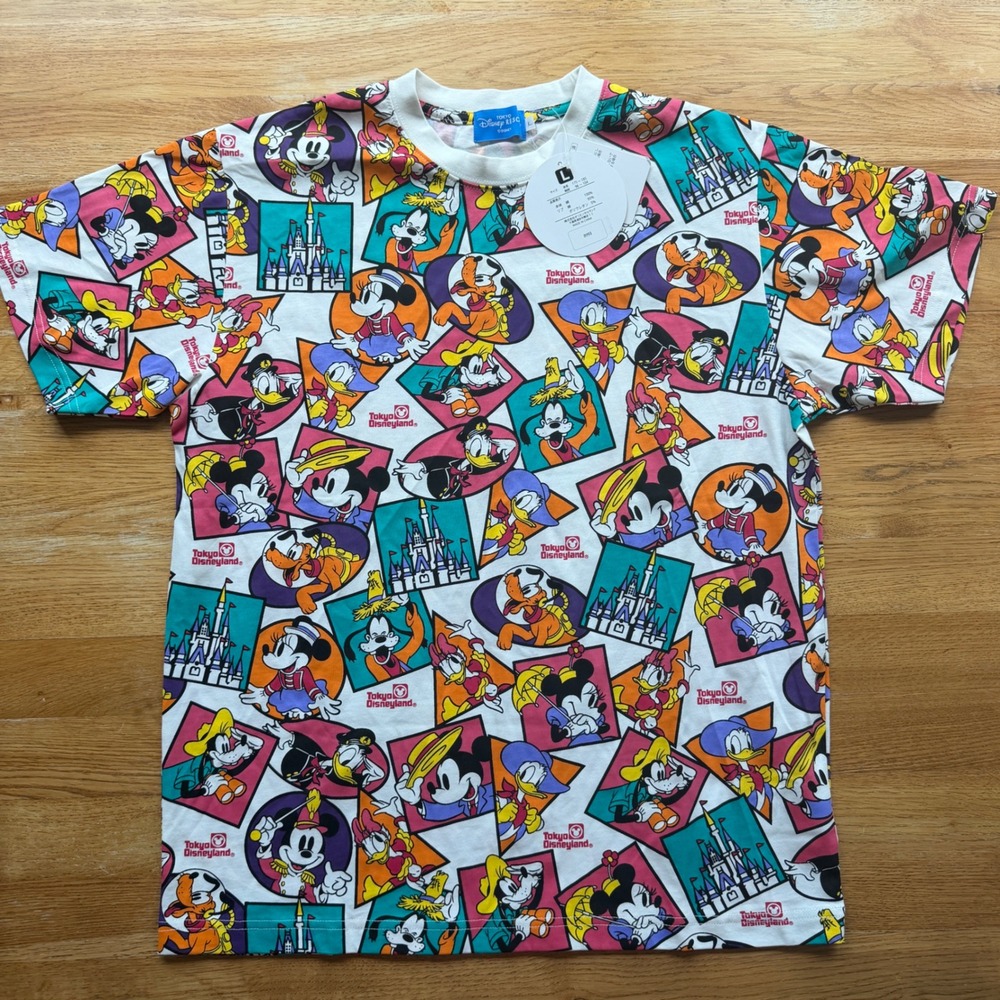Tokyo Disney Resort All Over Print T-Shirt Mickey Mouse Friends Castle White L